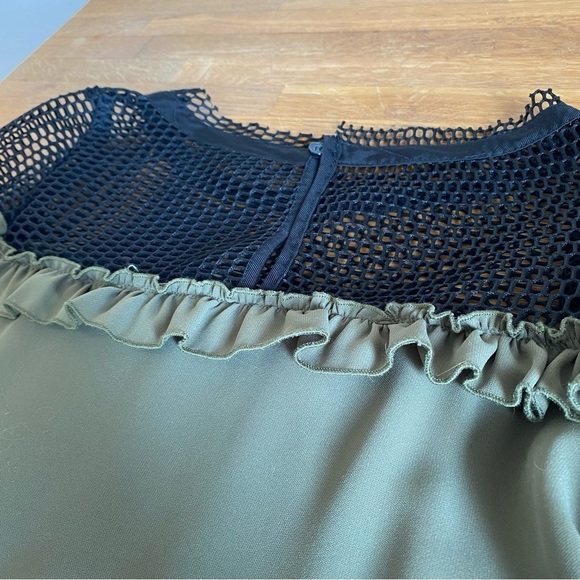 David Naman Italian Designer Green Mini Ruffle Dress with Mesh and Long Sleeves - Picture 6 of 13